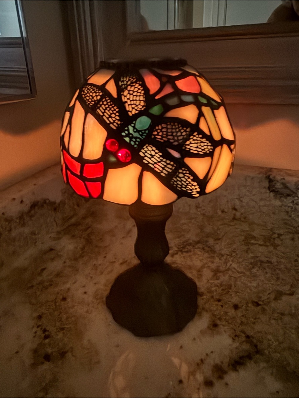 Vintage Stained Glass Dragonfly Candle Holder